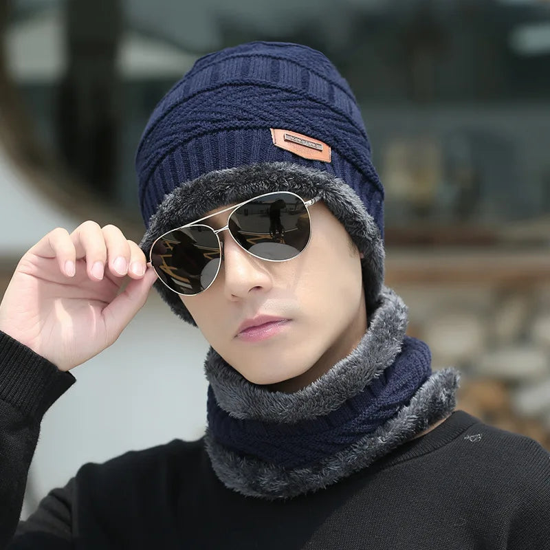 Woolen Cap with Muffler For Men's And Women's Fashion Hat with Neck Scarf Winter 2023- Multi-colors