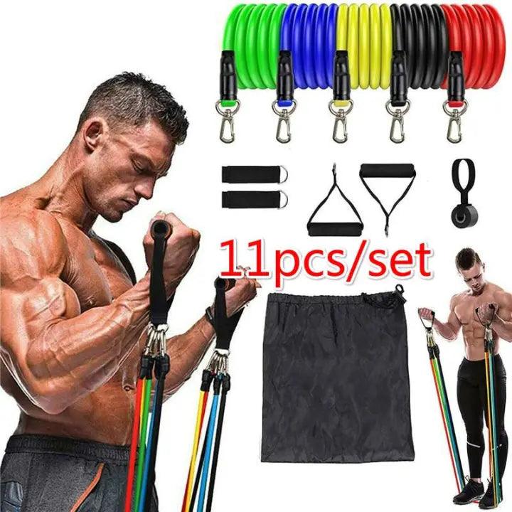 11 PCS Latex Tube Resistance Bands set with Door Anchor Handles Portable Bag Legs Ankle Straps for Musle Training