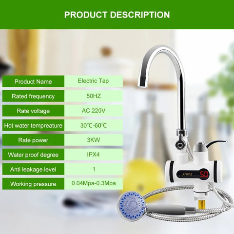 Electric Kitchen Water Heater Tap Instant Hot Water Faucet Heater Cold Heating Faucet Tankless Instantaneous Water Heater