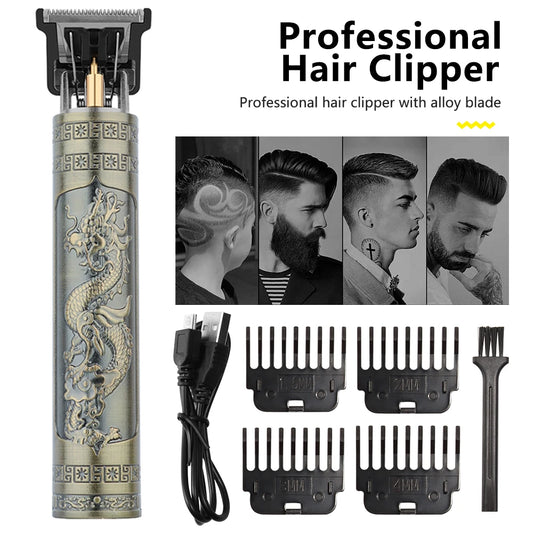 Professional Vintage T9 Dragon 0MM Rechargeable Electric Hair Clipper Trimmer Cutting Machine For Men -Metal