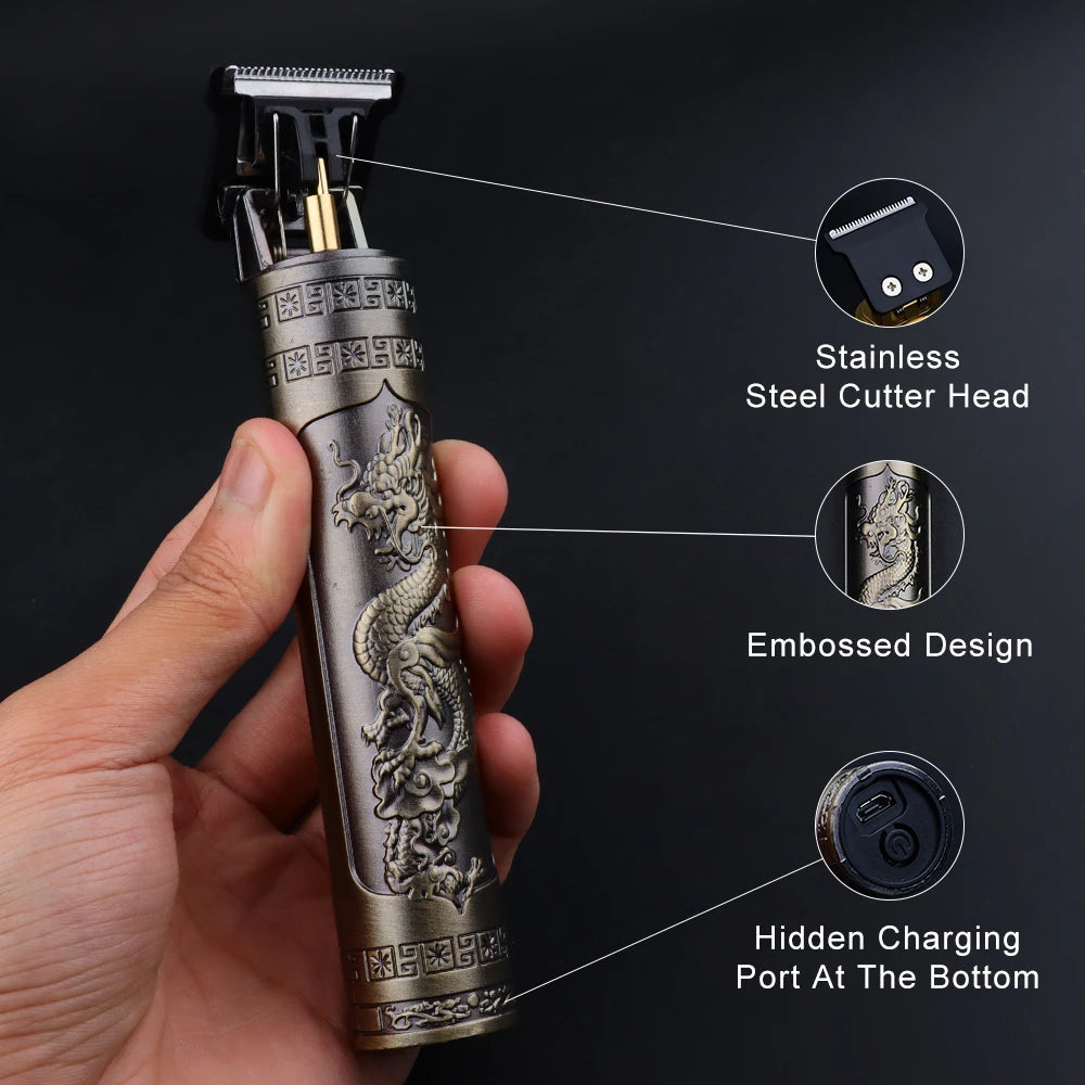 Professional Vintage T9 Dragon 0MM Rechargeable Electric Hair Clipper Trimmer Cutting Machine For Men -Metal
