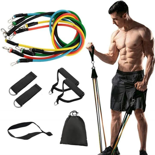 11 PCS Latex Tube Resistance Bands set with Door Anchor Handles Portable Bag Legs Ankle Straps for Musle Training