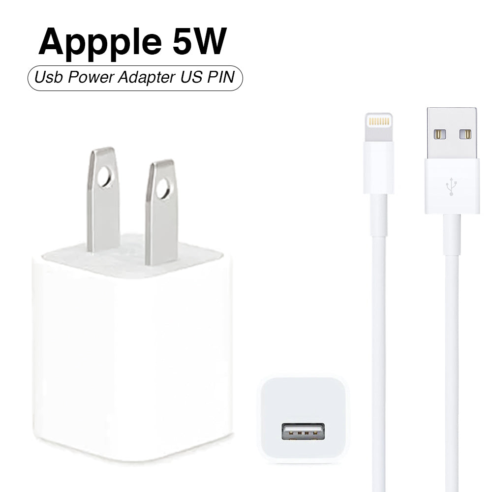 Iphone Usb 5w Power Adaptor Us Pin With Lightning To Usb Cable