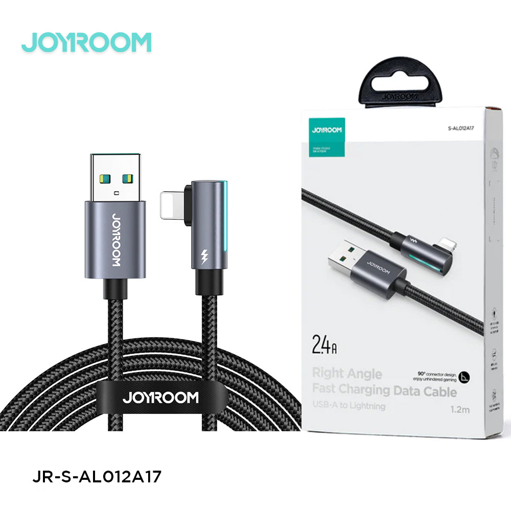 Joyroom S-Al012a17 Smoothgame Series 2.4a Usb-A To Lightning Right Angle Fast Charging Data Cable 1.2m-Black