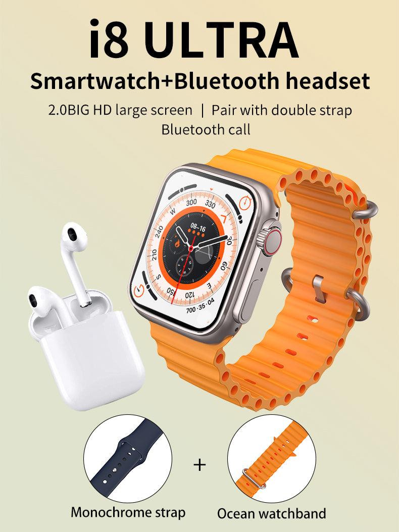 4 in 1 Smart Watch i8 Ultra Bt Calls Full Touch Screen with Earphones & 2 Straps